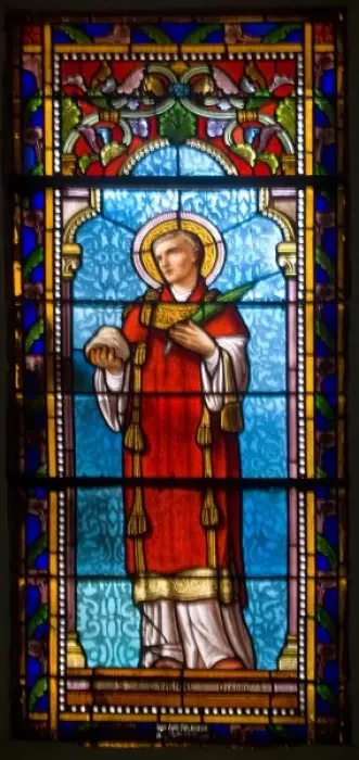 Framed Print : France, Corsica. Stained glass in church in Sartene