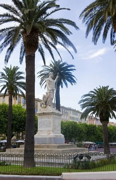 France, Corsica. Statue of Napoleon at St. Nicolas Square (Place St. Nicolas) in Bastia