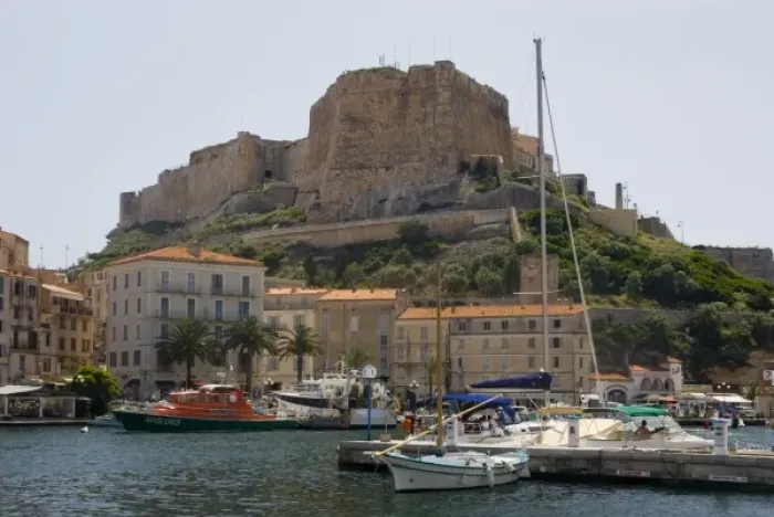 Framed Print : France, Corsica. Walled citadel enclosing the old city rises above the inner harbor at Bonifacio Framed Print : France, Corsica. Walled citadel enclosing the old city rises above the inner harbor at Bonifacio