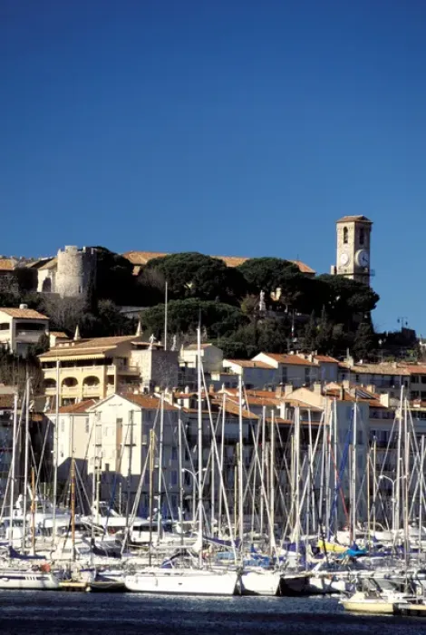 Framed Print : France, Cote D Azur, Cannes. Old city and tourist harbor Framed Print : France, Cote D Azur, Cannes. Old city and tourist harbor