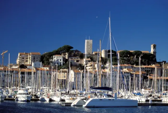 Framed Print : France, Cote D Azur, Cannes. Old city and touristic harbor Framed Print : France, Cote D Azur, Cannes. Old city and touristic harbor