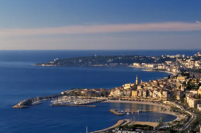 Framed Print : France, Cote d Azur, Menton with Cap Martin in the distance