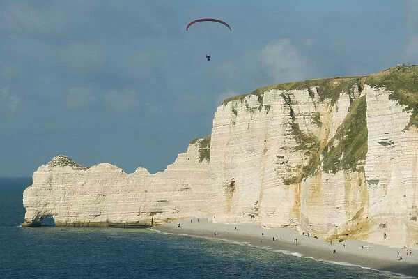 France, Etretat, Normandy, beaches and Chalk cliffs with arch