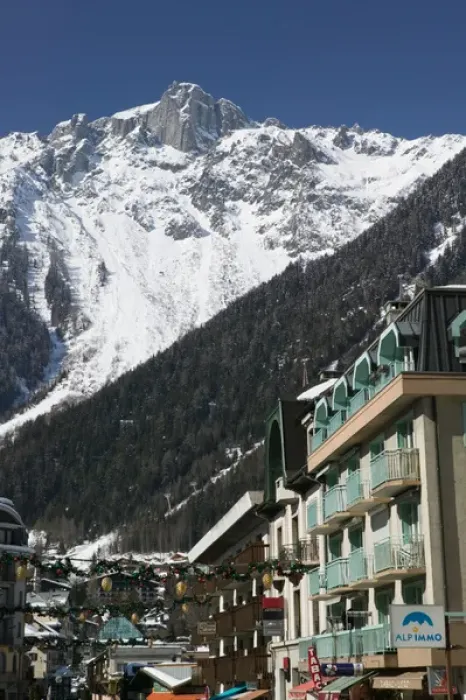 Framed Print : FRANCE-French Alps (Haute-Savoie)-CHAMONIX-MONT-BLANC: Buildings along Avenue Michel