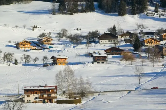 Framed Print : FRANCE-French Alps (Haute-Savoie)-PRAIRY: Small Ski Village in Winter- Ski Chateaus