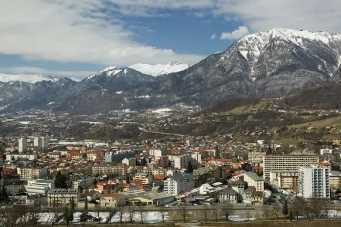 Framed Print : FRANCE-French Alps (Savoie)-ALBERTVILLE: Town View  /  Winter