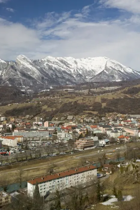 Framed Print : FRANCE-French Alps (Savoie)-ALBERTVILLE: Town View / Winter Framed Print : FRANCE-French Alps (Savoie)-ALBERTVILLE: Town View / Winter