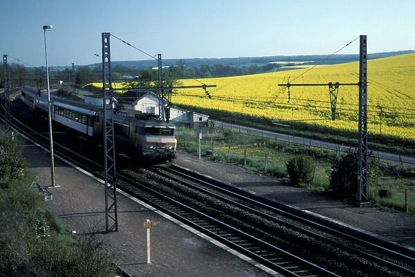 France. French countryside. High speed train