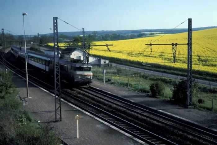 Framed Print : France. French countryside. High speed train