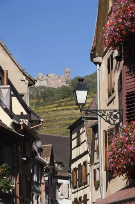 Framed Print : France, Haut-Rhin, Alsace Region, Alsatian Wine Route, Ribeauville, building detail