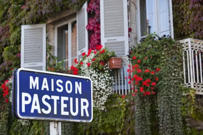 Framed Print : France, Jura Department, Franche-Comte Region, Arbois, sign for the Maison Pasteur