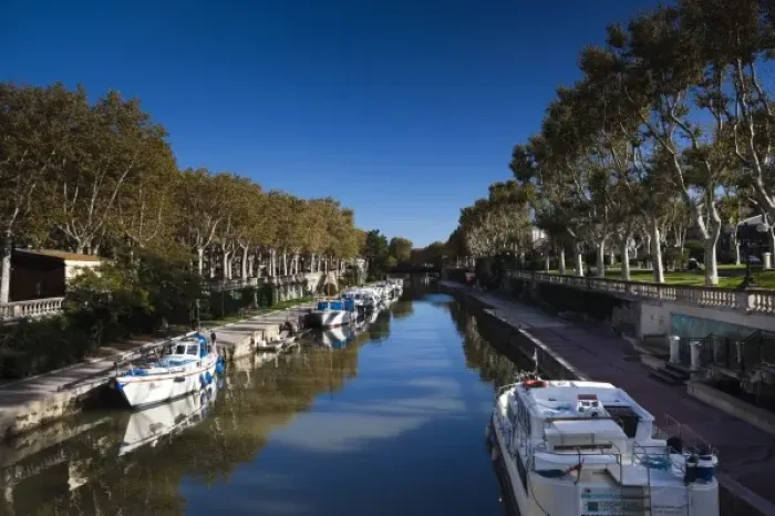 Framed Print : France, Languedoc-Roussillon, Aude Department, Narbonne, Canal de la Robine by Framed Print : France, Languedoc-Roussillon, Aude Department, Narbonne, Canal de la Robine by