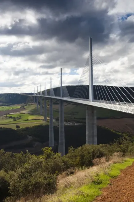 Framed Print : France, Midi-Pyrenees Region, Aveyron Department, Millau, Millau Viaduct Bridge
