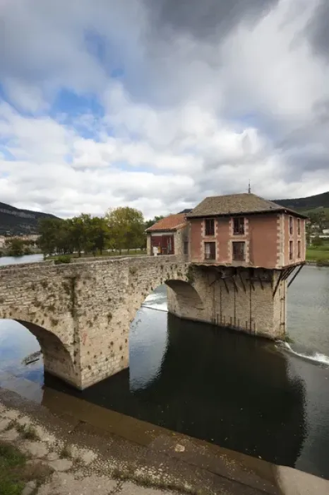 Framed Print : France, Midi-Pyrenees Region, Aveyron Department, Millau, Old Windmill on the Tarn River