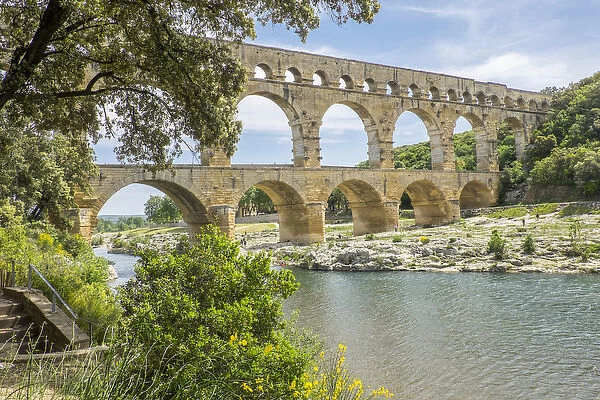 France, Nimes, the Pont du Gard is an ancient Roman aqueduct bridge that crosses the Gardon River