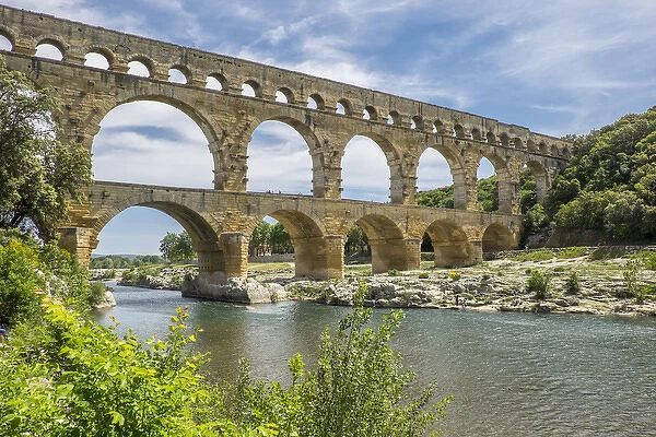 France, Nimes, the Pont du Gard is an ancient Roman aqueduct bridge that crosses the Gardon River