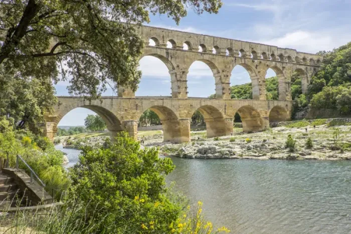 Framed Print : France, Nimes, the Pont du Gard is an ancient Roman aqueduct bridge that crosses the Gardon River