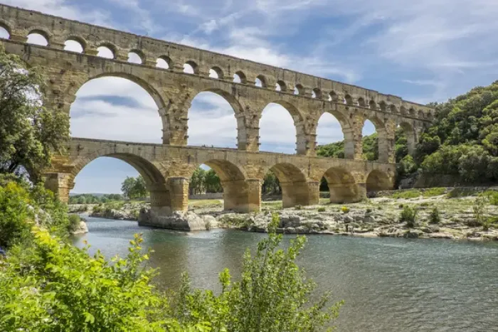 Framed Print : France, Nimes, the Pont du Gard is an ancient Roman aqueduct bridge that crosses the Gardon River