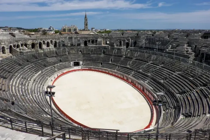 Framed Print : France, Nimes, Roman Amphitheater or arena built 70 AD. It was historically used for bull fighting Framed Print : France, Nimes, Roman Amphitheater or arena built 70 AD. It was historically used for bull fighting