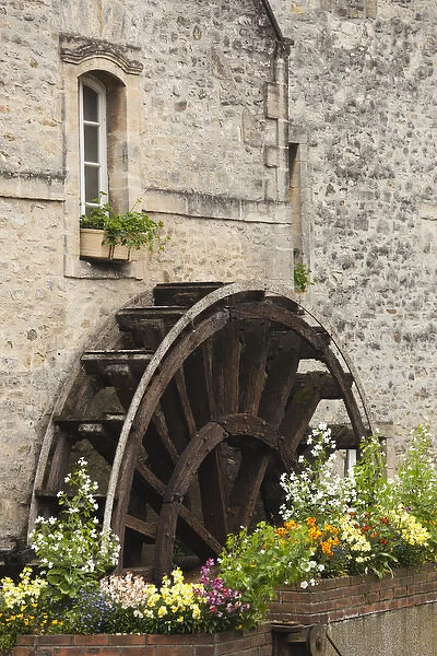 France, Normandy Region, Calvados Department, Bayeux, old water wheel