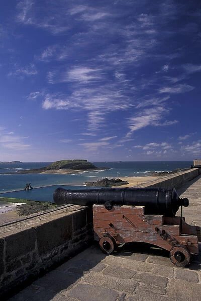 FRANCE, Normandy St Malo Cannon on Rampart Wall