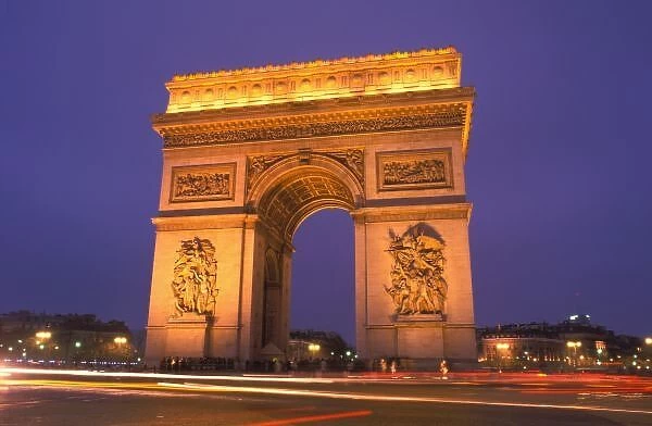 France, Paris, Arc de Triomphe at dusk