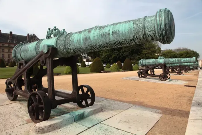 Framed Print : France. Paris. Cannons display in the entrance of Hotel de Invalides