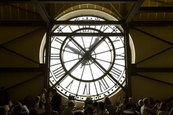 Framed Print : France, Paris. Diners behind one of the famous clocks in the Musee d Orsay. Credit as Framed Print : France, Paris. Diners behind one of the famous clocks in the Musee d Orsay. Credit as