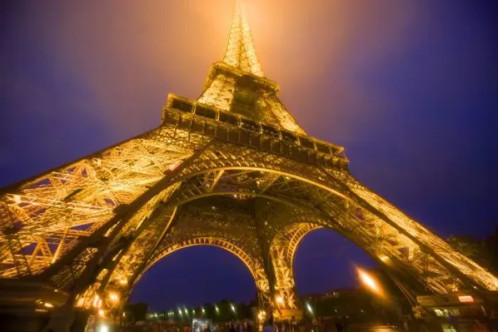 Framed Print : France, Paris. Looking up from base of Eiffel Tower lit at night. Credit as: Jim Framed Print : France, Paris. Looking up from base of Eiffel Tower lit at night. Credit as: Jim