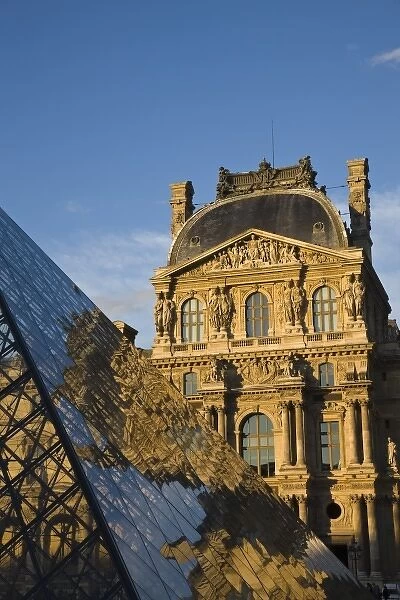France, Paris, Louvre Museum and the Pyramid, sunset