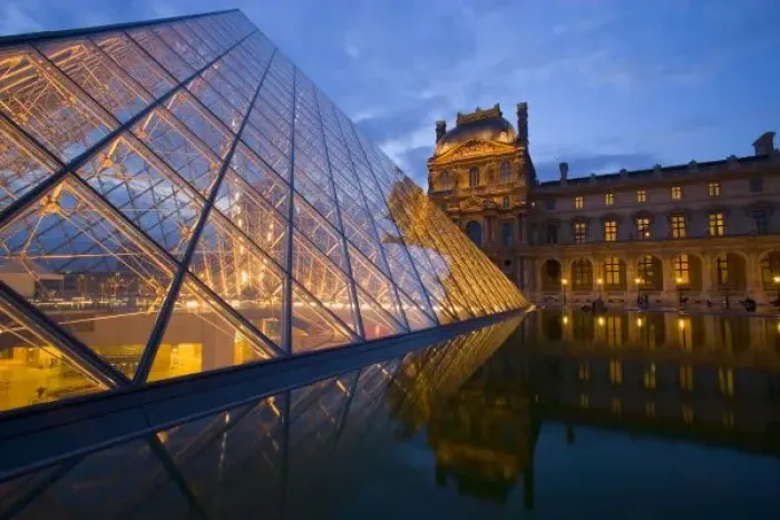 Framed Print : France, Paris. The Louvre at twilight. Credit as: Jim Zuckerman  /  Jaynes Gallery