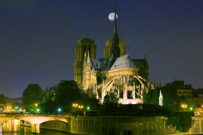 Framed Print : France, Paris. Full moon over Notre Dame Cathedral at night Framed Print : France, Paris. Full moon over Notre Dame Cathedral at night