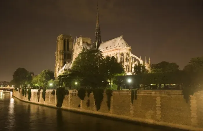 Framed Print : France, Paris. Notre Dame Cathedral lit at night