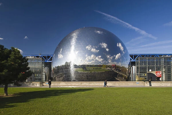 France, Paris, Parc de la Villette, La Geode and the Cite des Sciences et de l
