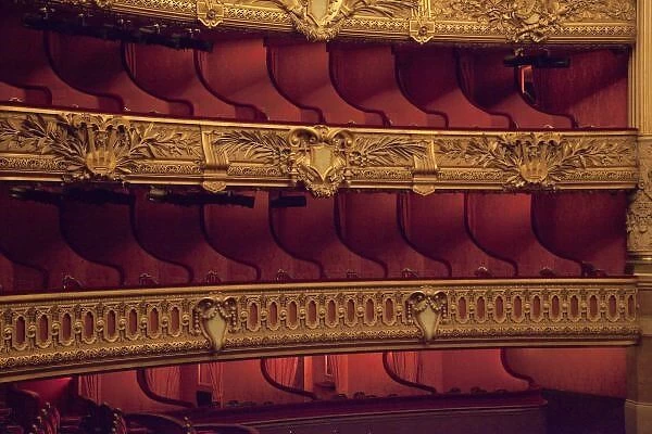 France, Paris. Partial view of balcony seating at Opera Garnier. Credit as: Bill