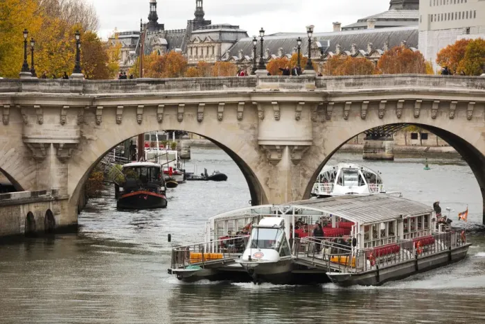 Framed Print : France, Paris, Pont Neuf bridge, Seine River and Bateau Mouche tourboat