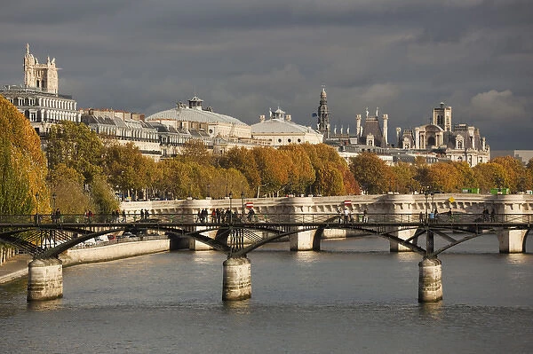 France, Paris, Seine River, Pont des Arts and Pont Neuf bridges