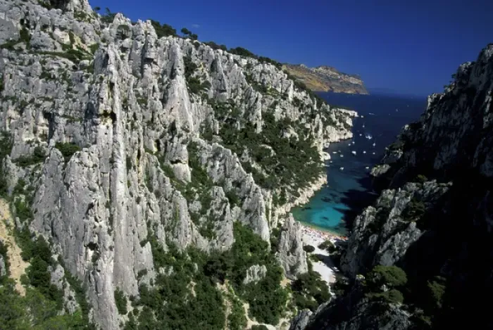 Framed Print : France, Provence, Bouches-du-Rhone. Cassis. Calanque d En-Vau, coastal valley Framed Print : France, Provence, Bouches-du-Rhone. Cassis. Calanque d En-Vau, coastal valley