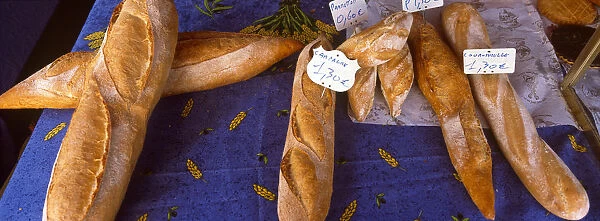 France, Provence. Bread on display at market