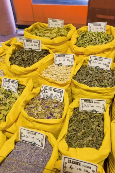 Framed Print : France, Provence, Cannes. Display of spices for sale at a market. Credit as: Fred