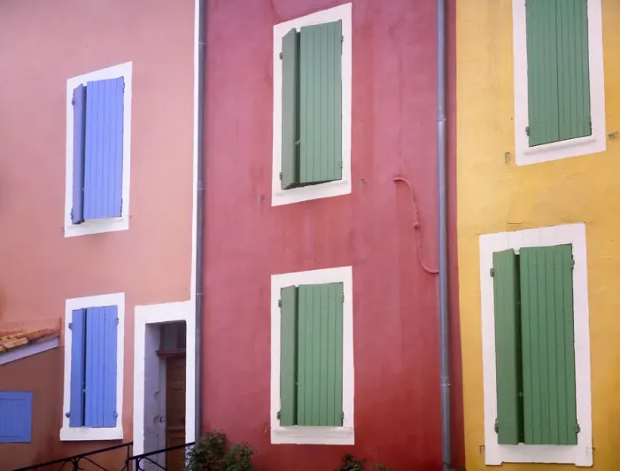 Framed Print : France, Provence, Roussillon. Colorful building exteriors Framed Print : France, Provence, Roussillon. Colorful building exteriors