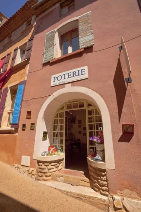 Framed Print : France, Provence, Roussillon. Sign over entrance to pottery shop. Credit as: Fred