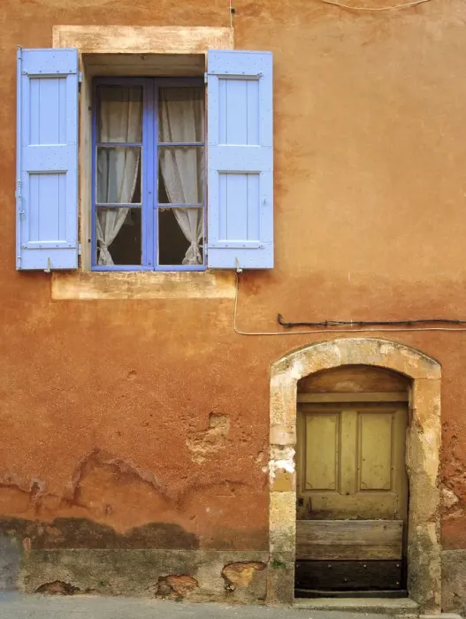 Framed Print : France, Provence, Roussillon. Weathered window and door of house