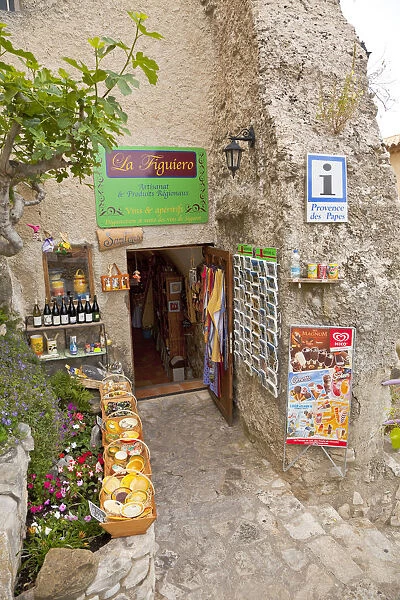 France, Provence, Seguret. Quaint shop with goods displayed outside. Credit as: Fred