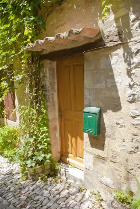 Framed Print : France, Provence, Seguret. View of doorway and mailbox of residence. Credit as Framed Print : France, Provence, Seguret. View of doorway and mailbox of residence. Credit as