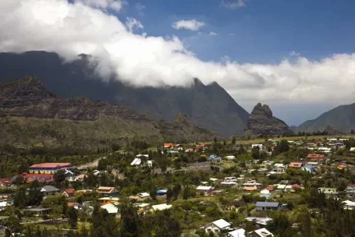 Framed Print : France, Reunion Island, Cirque de Cilaos, Cilaos, town and mountains Framed Print : France, Reunion Island, Cirque de Cilaos, Cilaos, town and mountains