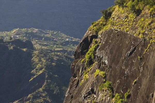 France, Reunion Island, Cirque de Cilaos, mountain vista along road to Ilet-a-Cordes