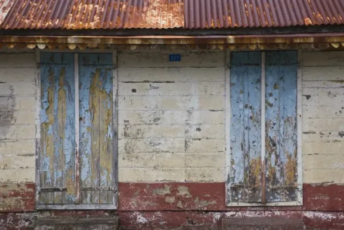 Framed Print : France, Reunion Island, Plaine-des-Palmistes, detail of weathered Creole-style house Framed Print : France, Reunion Island, Plaine-des-Palmistes, detail of weathered Creole-style house