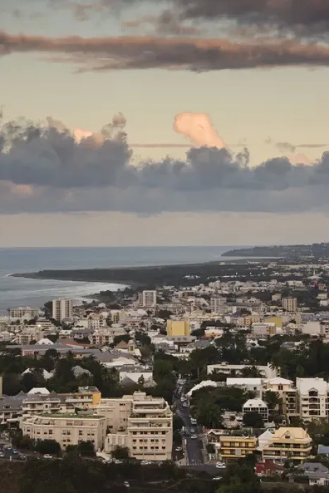 Framed Print : France, Reunion Island, St-Denis, dusk view from La Montaigne