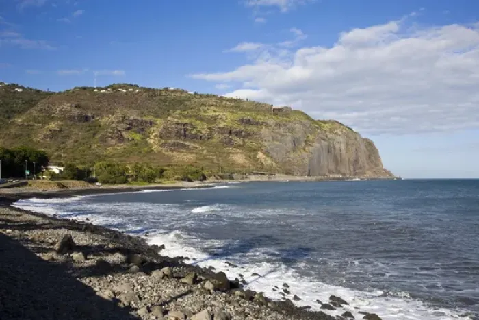 Framed Print : France, Reunion Island, St-Denis, view of La Montaigne from Le Barachois waterfront